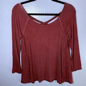American Eagle Women's Size XS Soft & Sexy Red Top Long Sleeves Criss Cross Back